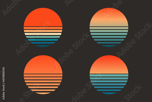 Set of Retro Sunset Color Circle Vector. Circular gradient background. T shirt design element. Vector illustration flat elements. © Mockmenot