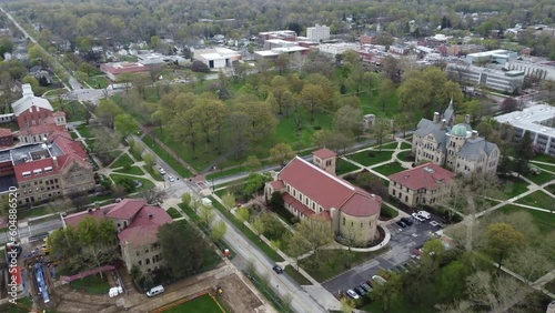 Oberlin College campus and Tappen Square.  Aerial drone footage photo