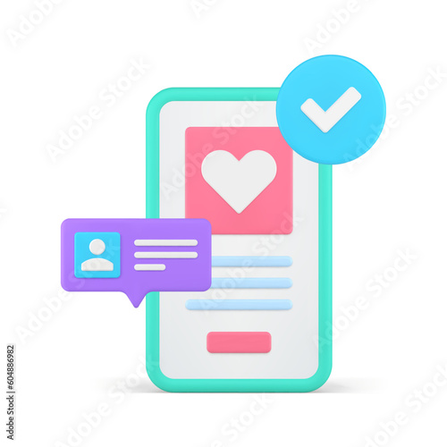 Date application user authorization success login profile verification 3d icon realistic vector