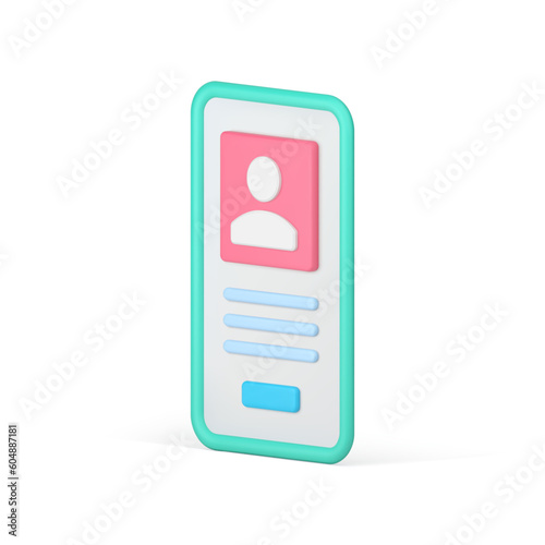 Mobile app user profile identification homepage authorization username login 3d icon vector