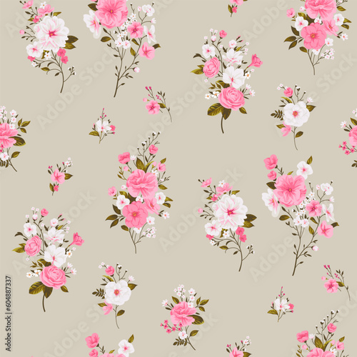 Seamless spring vector pattern with floral motif