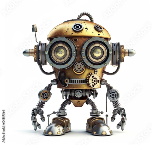 Cute robot futuristic machine android generative AI illustration. Future artificial intelligence concept