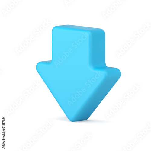 Down arrow pointer downward navigation isometric button blue 3d icon realistic vector illustration