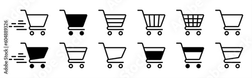 Shopping cart icon set, Full and empty shopping cart symbol, shop and sale, vector illustration 10 eps.