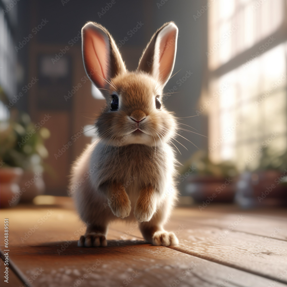 Obraz premium Cute rabbit bunny generative AI illustration. Lovely baby animals concept
