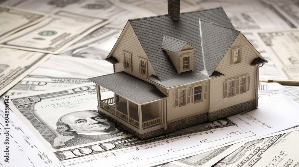 House model places on like dollars note background House model places on like dollars note background