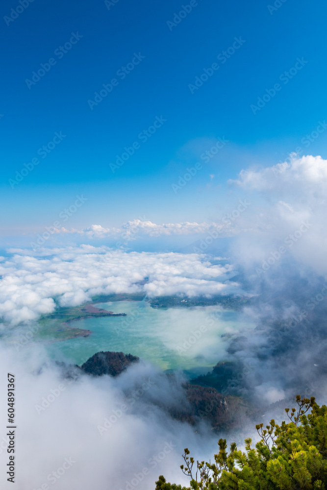 View through the cloud cover of Lake Kochel (Bavaria, Germany)