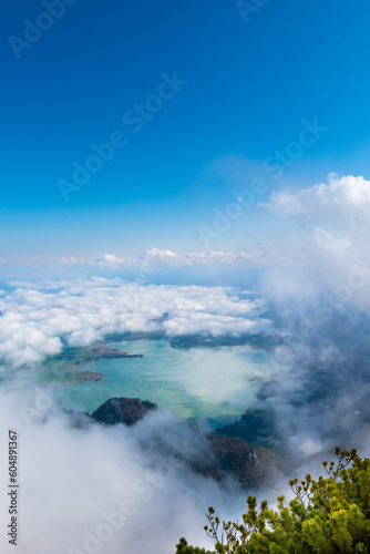 View through the cloud cover of Lake Kochel (Bavaria, Germany) photo