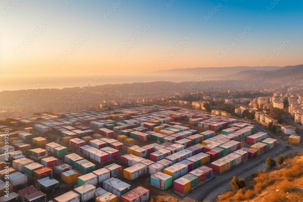 city of container houses containers with doors at sunset in turkey for ...