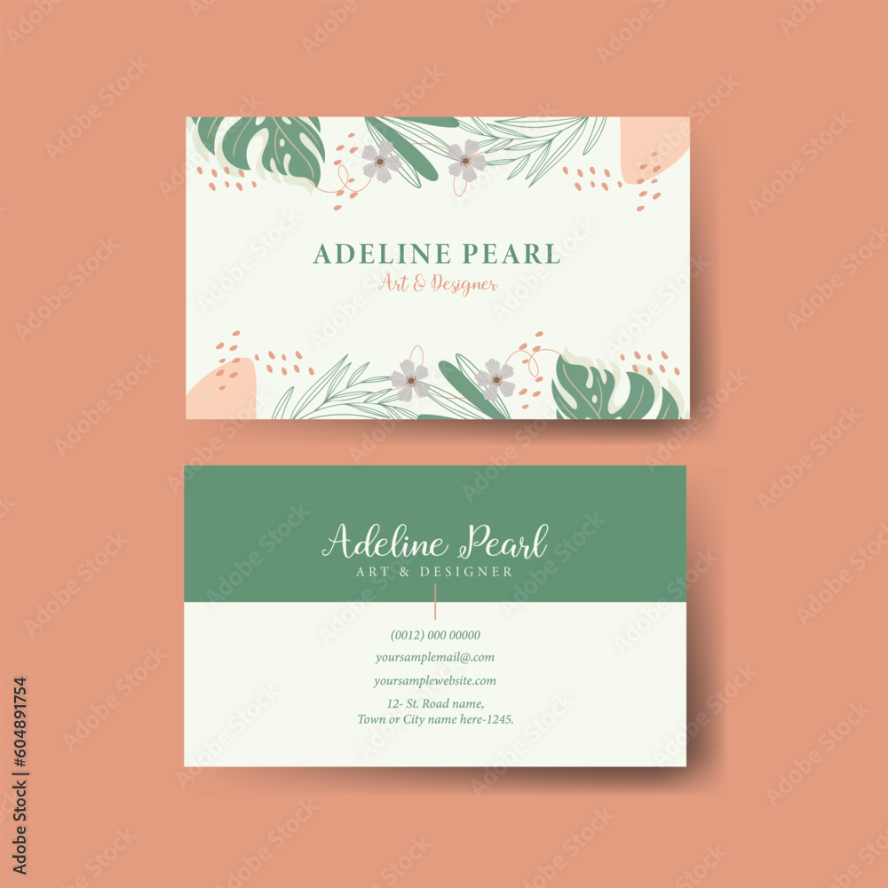 Professional Minimalist Business Card Design With Flowers, Business Card Layout with floral design Professional Minimalist Business Card Design With Flowers, Business Card Layout with floral design