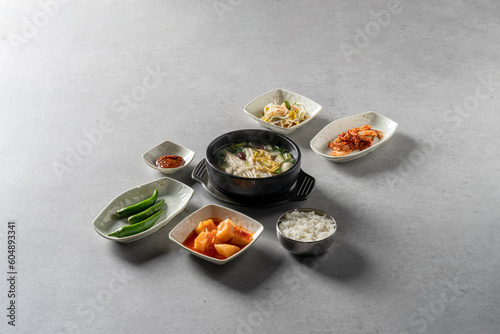 Short rib soup, beef sashimi bibimbap, soybean paste stew, yukgaejang, pork, kimchi jjigae