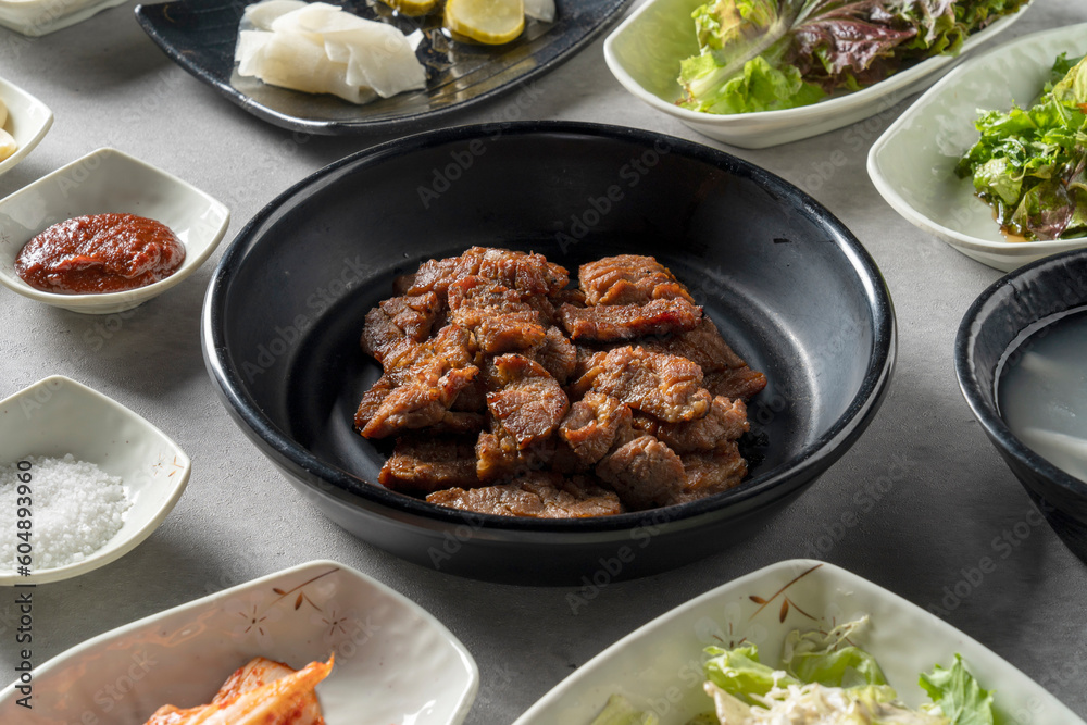 Pork ribs, makguksu, beef ribs, Korean beef sashimi,noodles