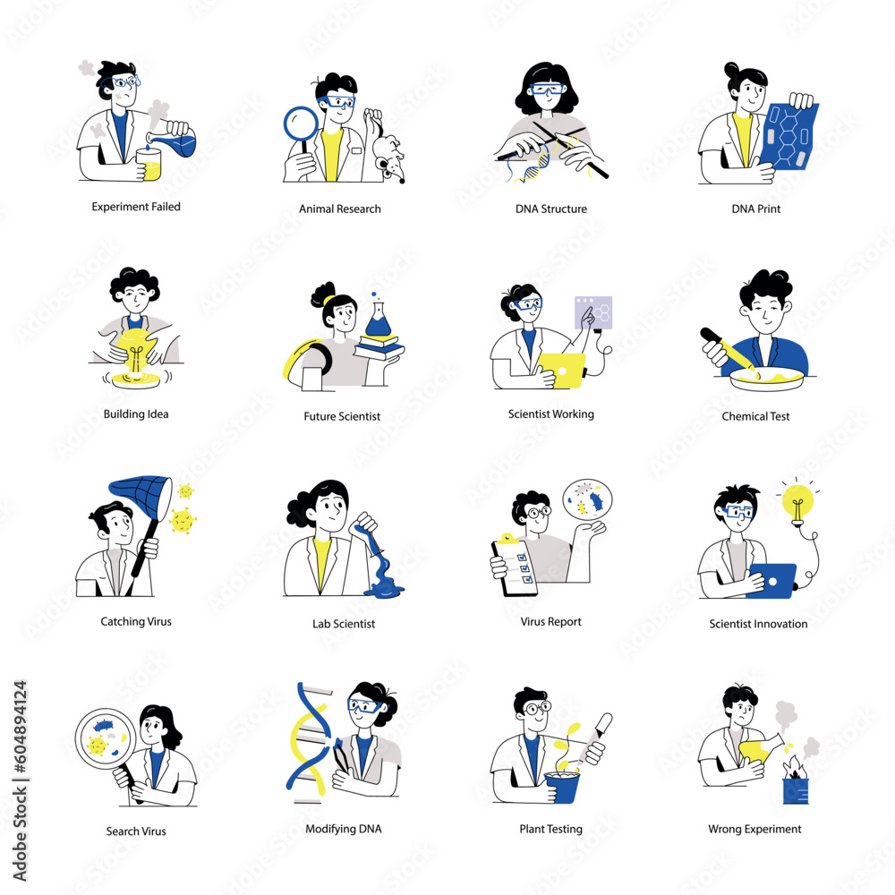 Fototapeta premium Pack of Scientist Hand Drawn Illustrations