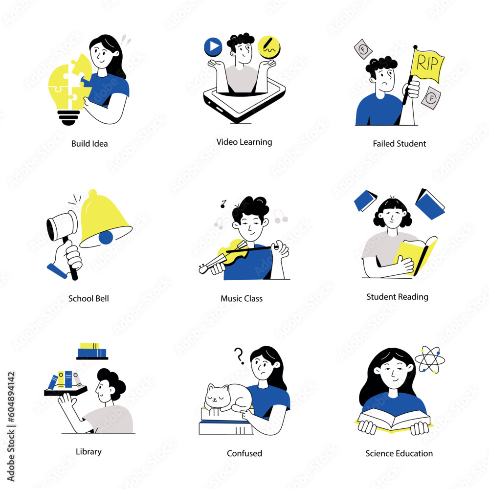 Fototapeta premium Bundle of Learning Hand Drawn Illustrations 