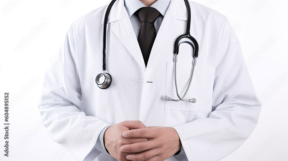 Unrecognizable doctor with a stethoscope isolated on white background Unrecognizable doctor with a stethoscope isolated on white background