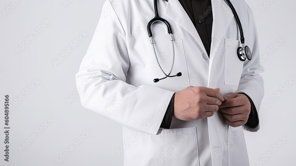 Unrecognizable doctor with a stethoscope isolated on white background Unrecognizable doctor with a stethoscope isolated on white background