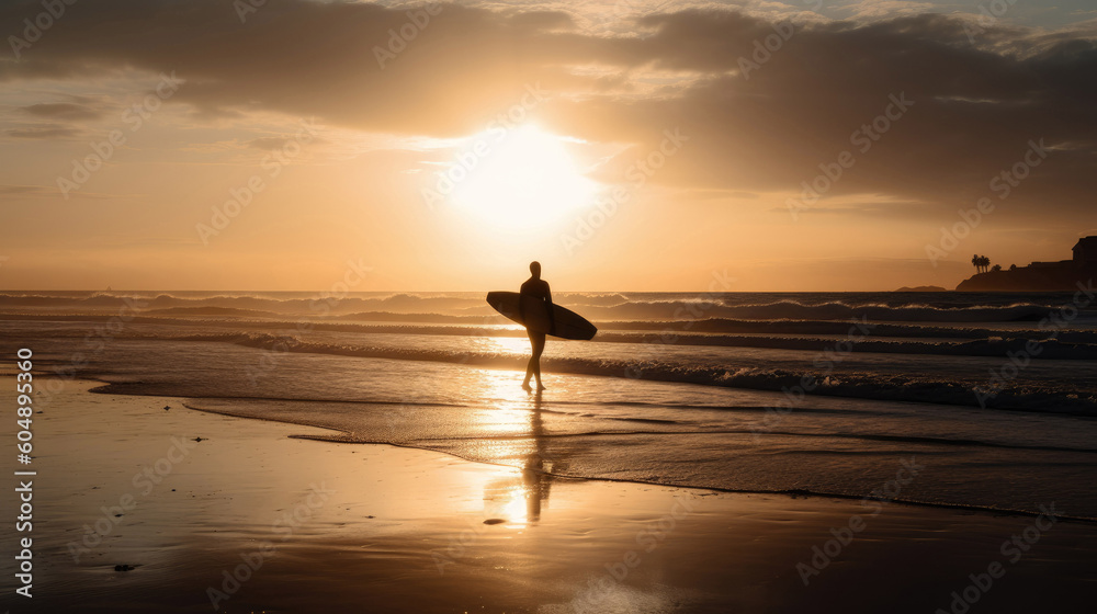 Silhouette of Surfer heading to the sea