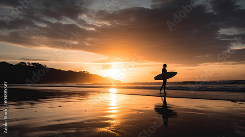 Silhouette of Surfer heading to the sea