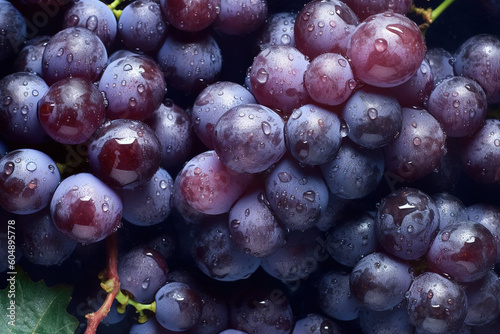 Close up of fresh grapes with water drops photo