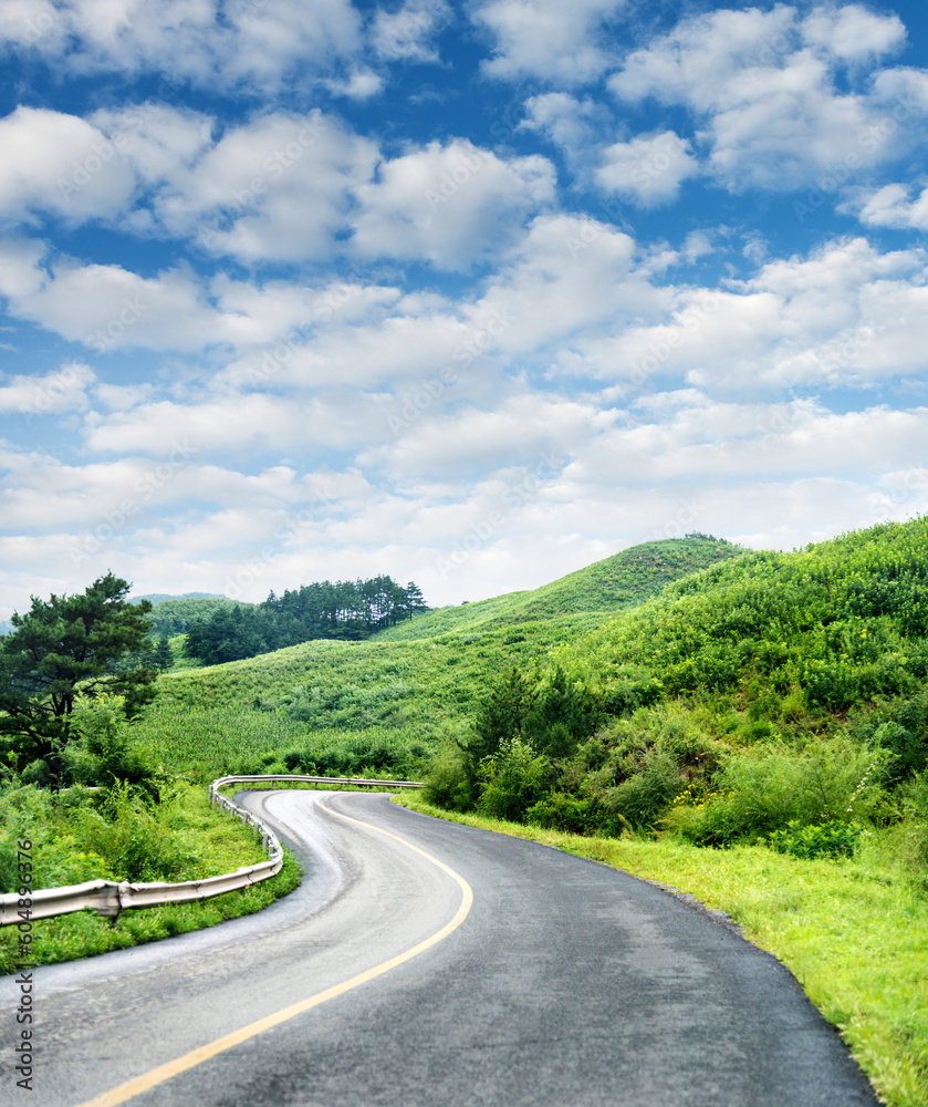 Curved asphalt road in high mountains Curved asphalt road in high mountains