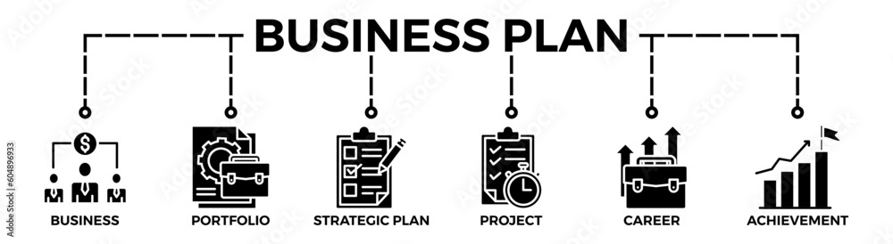 Fototapeta premium Business Plan banner web icon vector illustration concept with an icon of business, portfolio, strategic plan, project, carrer, achievement