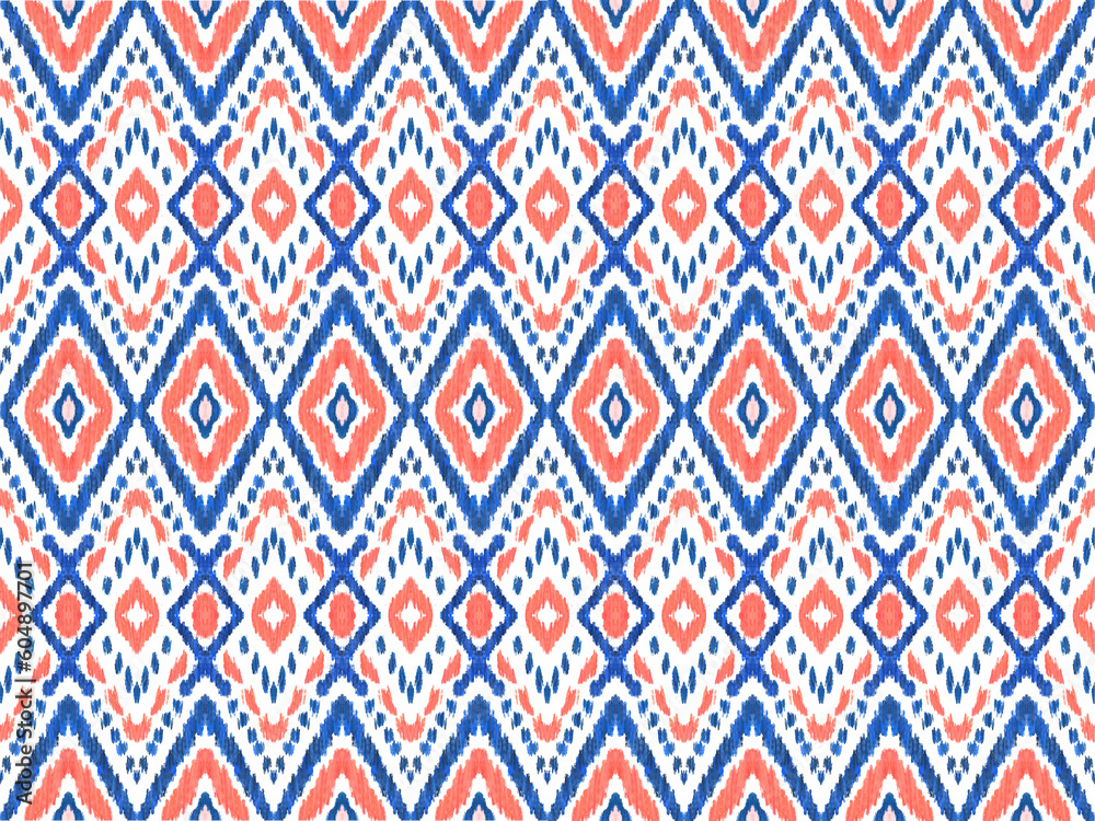Red, Blue, and White Patriotic Ikat Geometric Seamless Pattern Background. The tribal-inspired ornament texture and intricate stitch lines create unique character. Red, Blue, and White Patriotic Ikat Geometric Seamless Pattern Background. The tribal-inspired ornament texture and intricate stitch lines create unique character.