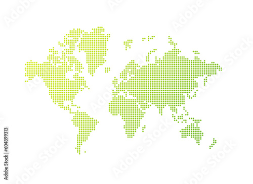 Fototapeta Naklejka Na Ścianę i Meble -  Illustration of a green world map made of dots on a transparent background