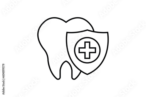 Dental Care icon. Healthy teeth and shield, insurance symbol. Line icon style design. Simple vector design editable. EPS 10 and SVG files