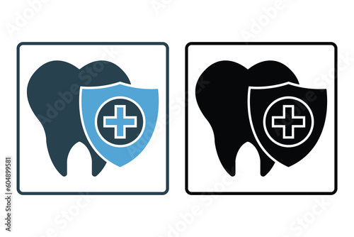 Dental Care icon. Healthy teeth and shield, insurance symbol. Solid icon style design. Simple vector design editable. EPS 10 and SVG files