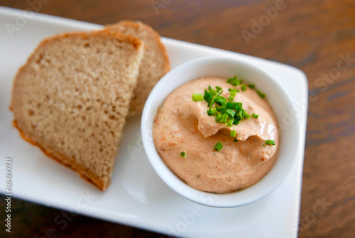 Fresh dip with bread as an appetizer Focus on dip