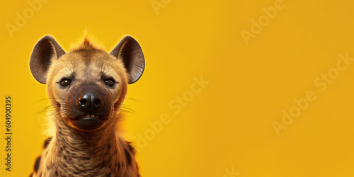 Portrait of a hyena isolated on bright yellow background. Banner, place holder, copy space. © TimeaPeter