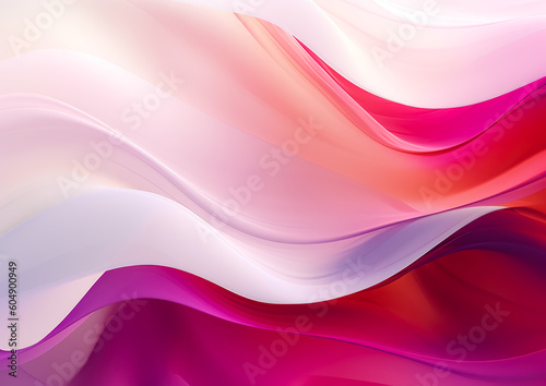 Smooth wavy red, pink and white background, light pink flowing waves motion. Generative Ai Illustration.