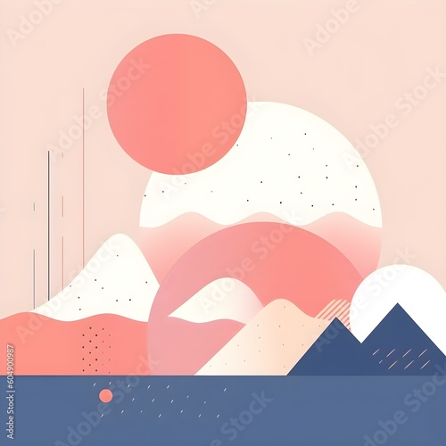 Abstract minimalistic background with mountains and sun. Vector illustration for your design Generative AI