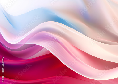 Smooth wavy red, pink and white background, light pink flowing waves motion. Generative Ai Illustration.