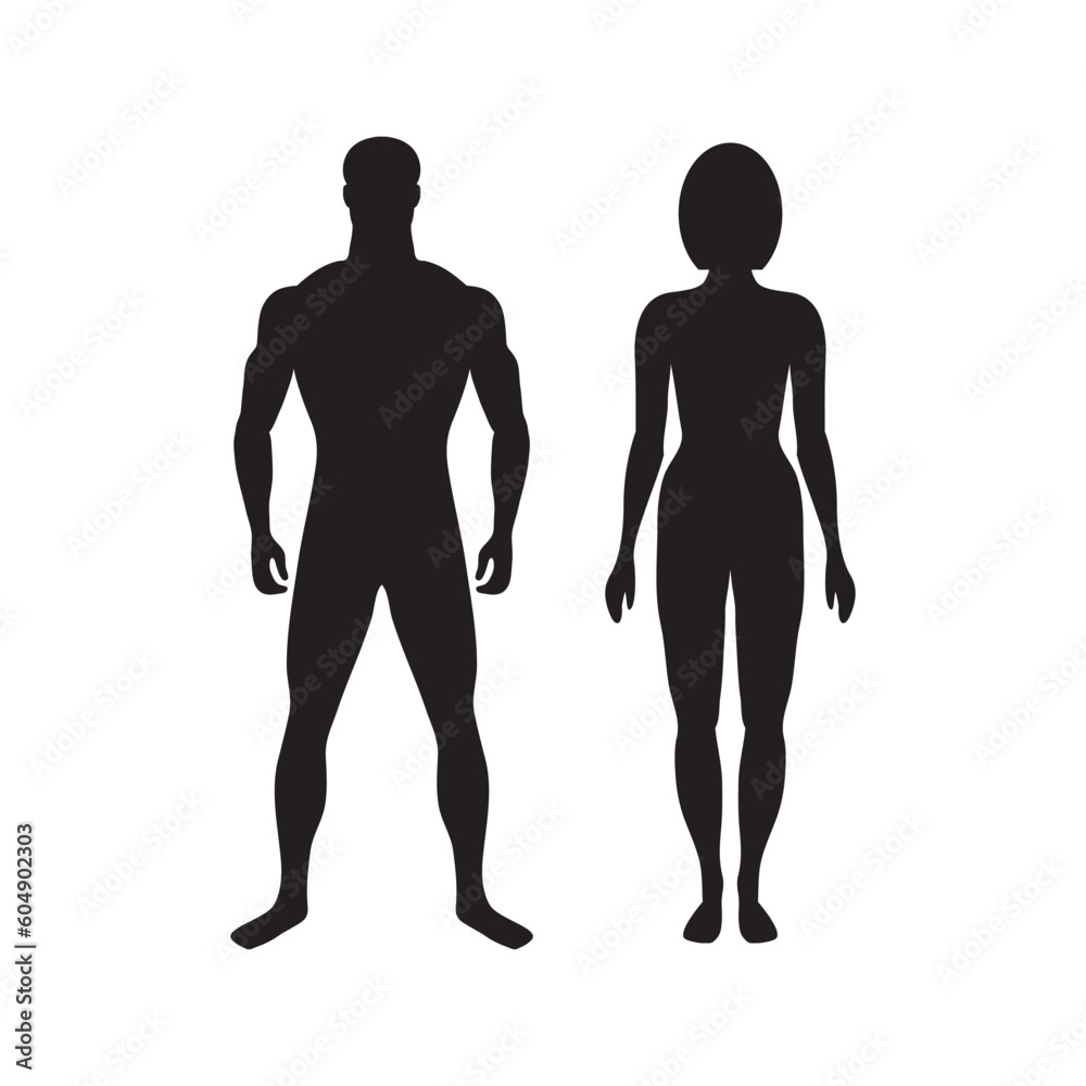 Two black silhouettes of male and female figures