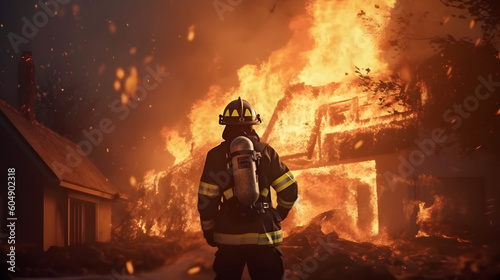 Firefighter infront of fire