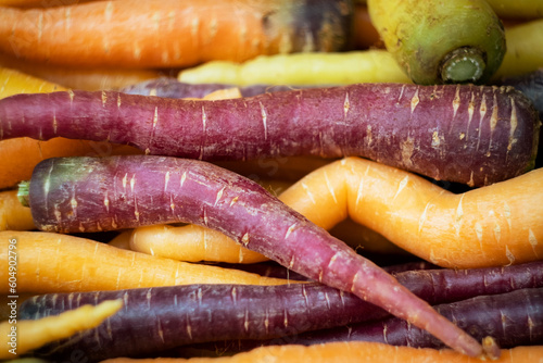 Farmer's market crop in Puglia Italy - rainbow carrots common in Italian cuisine mixed with seasonal vegetables