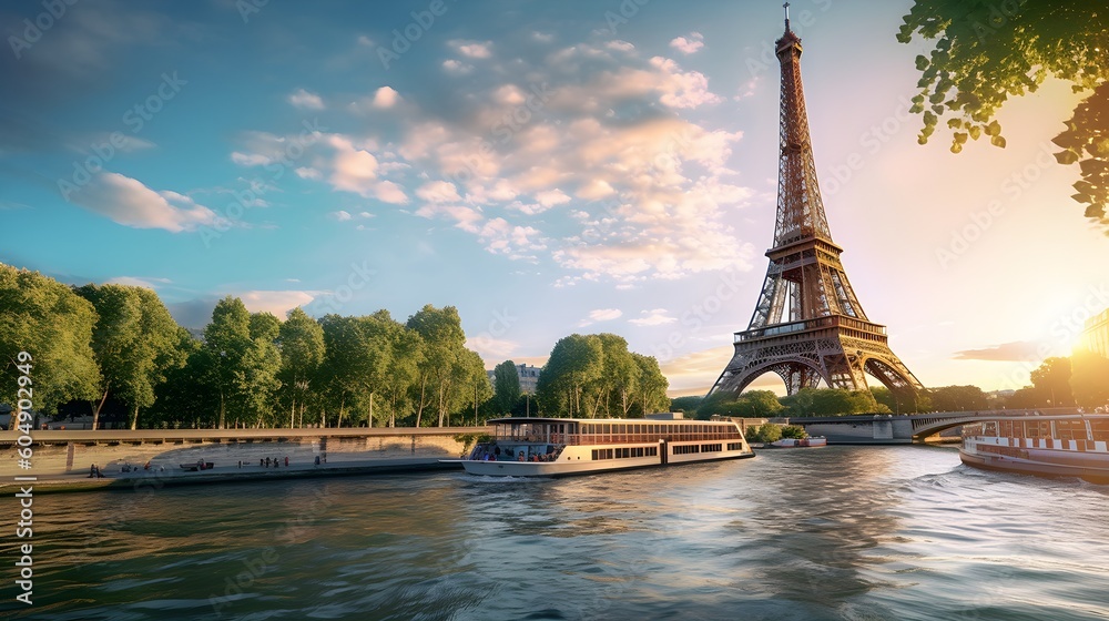 Fototapeta premium Eiffel tour over Seine river 