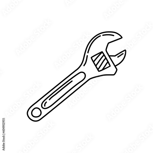 Sliding adjustable wrench shifter in doodle style sketch illustrator isolated on white background.