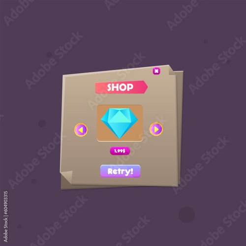 Pop Up Window For Game UI Shop Diamond Note Paper Sheet Office Study Or Business Vector Design