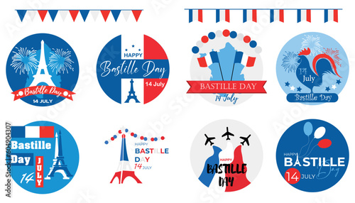 Set of greeting cards for Bastille Day on white background © Pixel-Shot