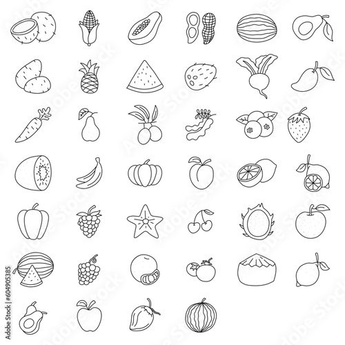Fototapeta Naklejka Na Ścianę i Meble -  fruit element doodle set. fruit vector doodle illustration. Vegetarian healthy food, sketch of food for menu illustration
