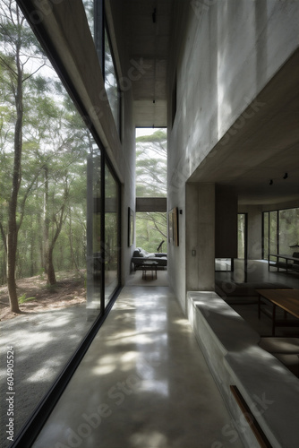 Wallpaper Mural Modern Japanese concrete house in the serene woods. AI generated Torontodigital.ca