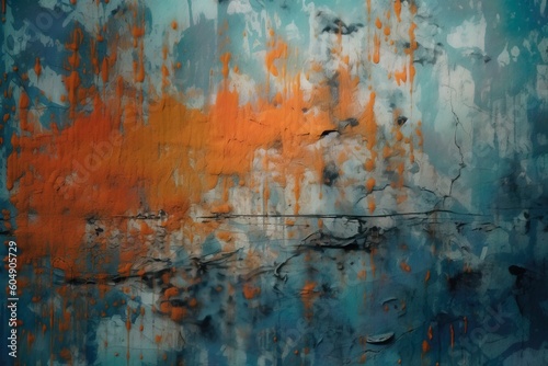 Old rusty metal texture with rivets blue and orange paint