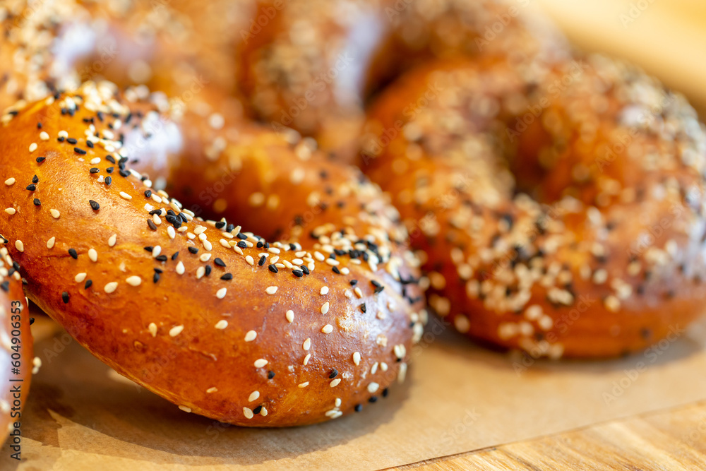 Delicious freshly baked bagels at the cafe, a perfect addition to the morning coffee