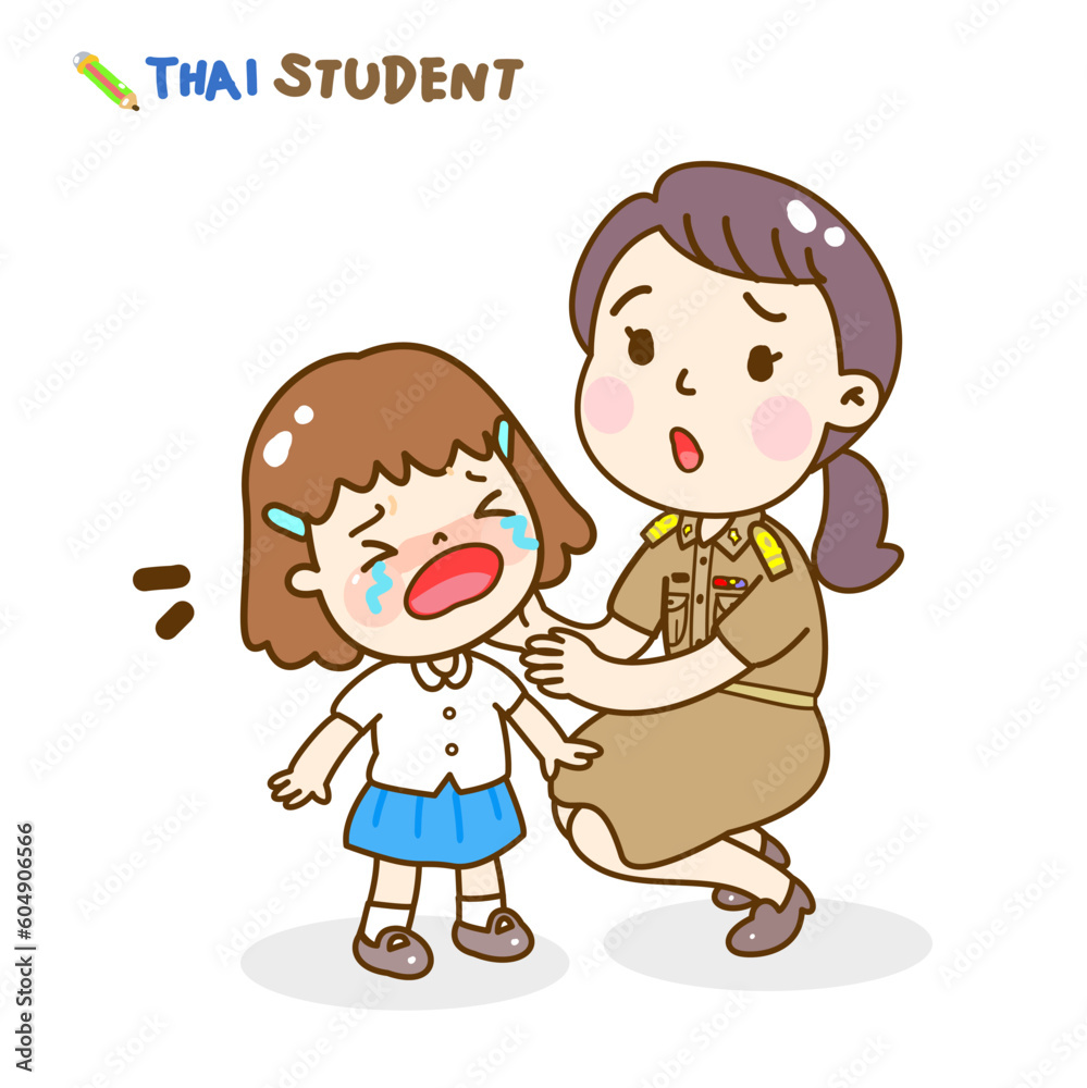 Cartoon Teacher and Crying kids vector.