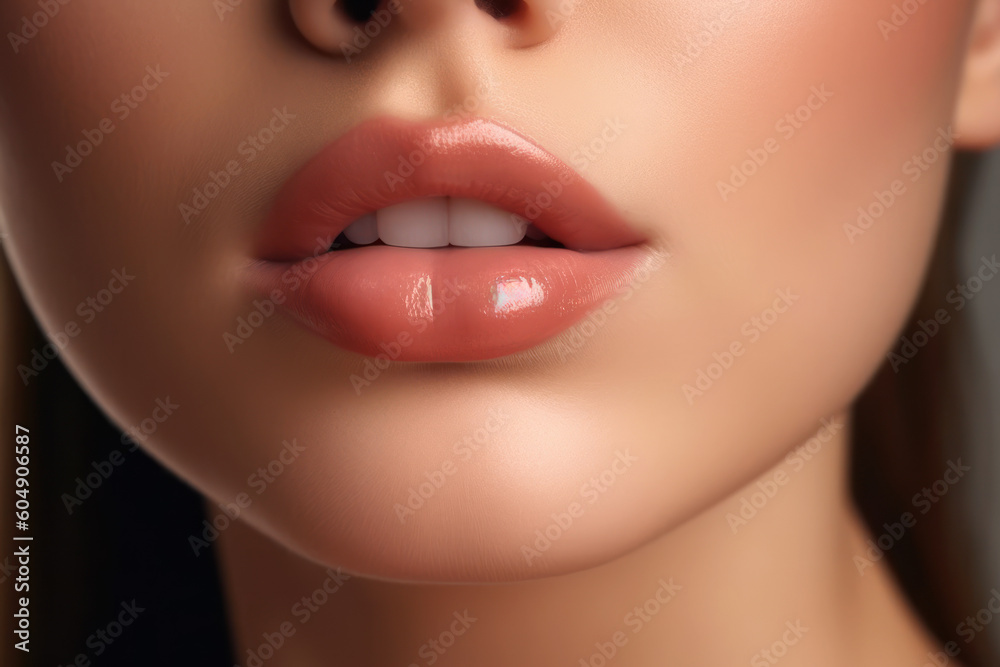 Fototapeta premium beautiful female lips of a young girl generative ai