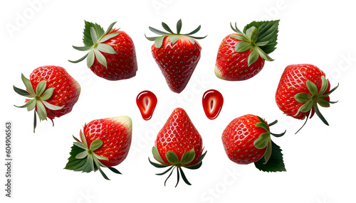 Fresh strawberry with leaf isolated on white background with clipping path generated by AI