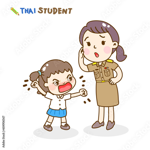 Cartoon Teacher and Angry kids vector.