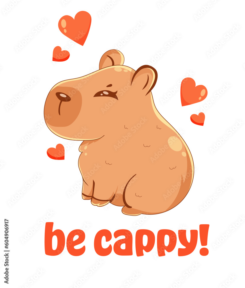 Vector illustration. Kawaii capybara with heart in cartoon style. Funny ...